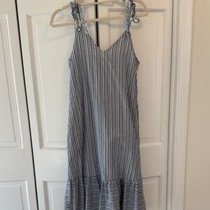 Doe & Rae Blue and White Striped Maxi Dress with Tie Straps
